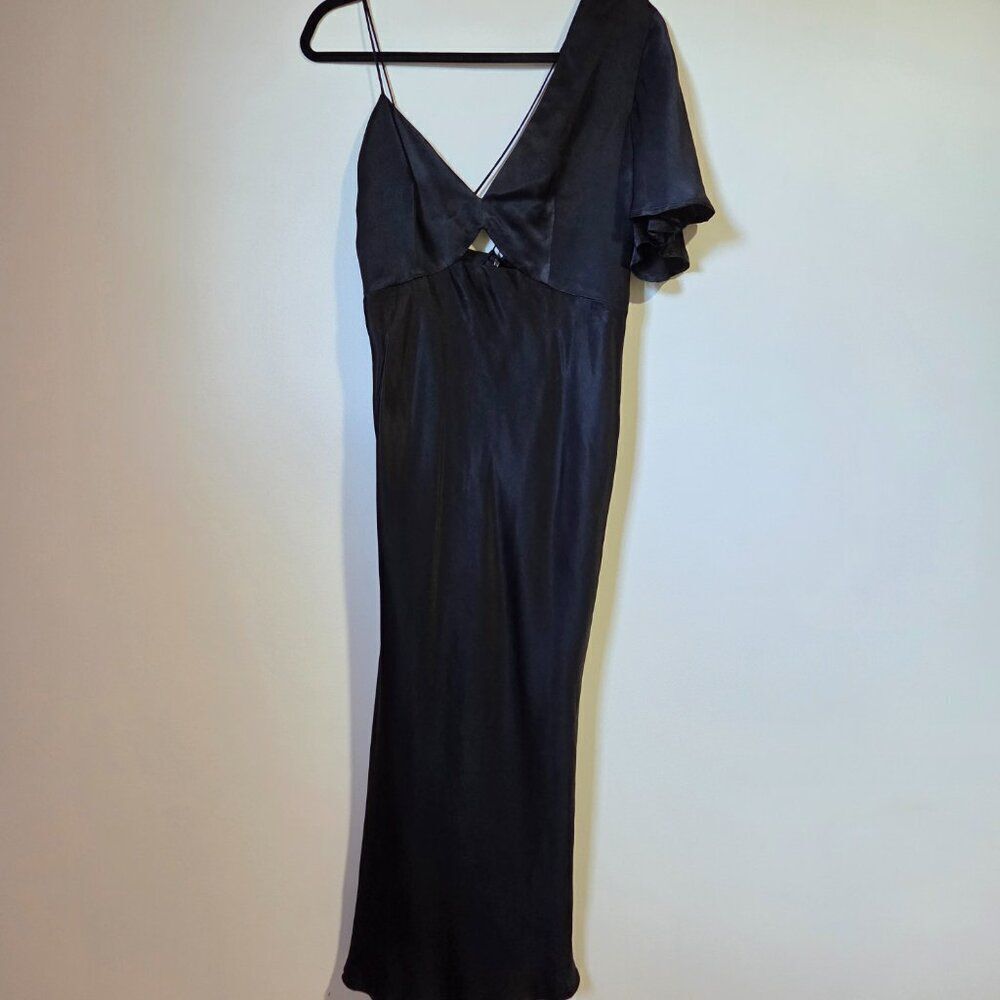 EUC LA MAISON TALULAH BLACK ONE SHOULDER V NECK FISH TAIL COCKTAIL DRESS SZ SM